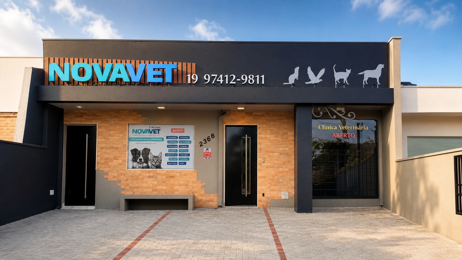 Fachada da NovaVet Clínica Veterinária em Nova Campinas, Campinas/SP